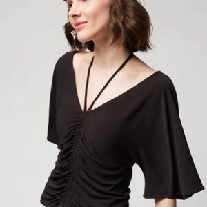 NWT White House Black Market Black Matte Jersey ruched front top